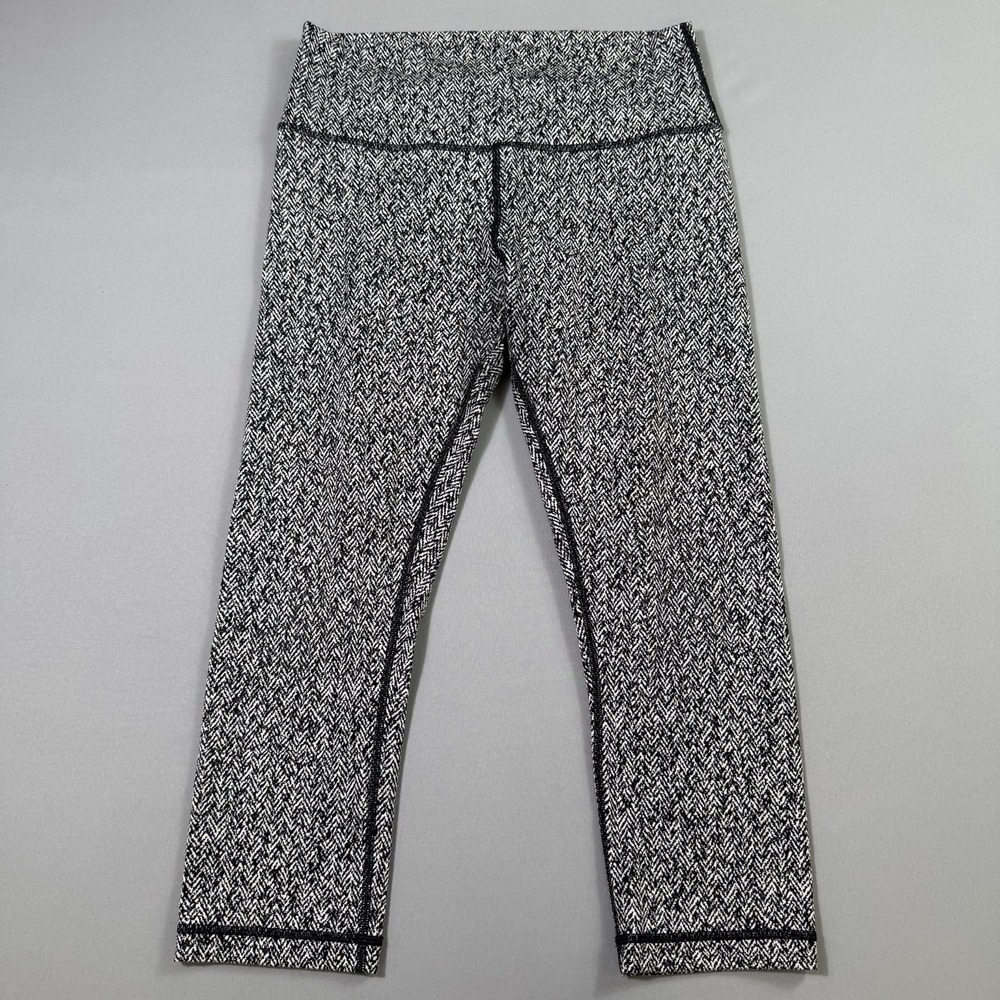 Lululemon Wunder Under Crop Leggings Scatter Star Arctic Grey Black White Size 8